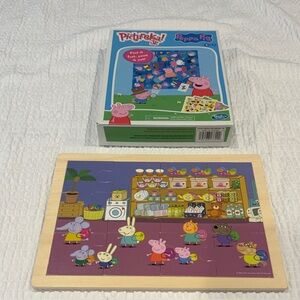 Hasbro Peppa Pig Colorful Wooden Puzzle & Pictureka Jr. Game Bundle